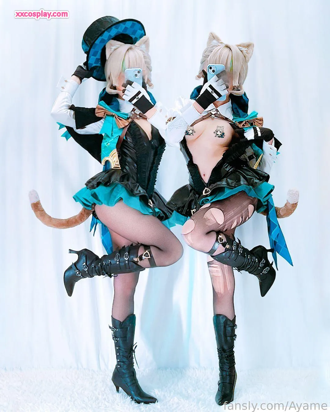 Ayame sebagai Lynette: Cosplay Kucing Penyihir Genshin Impact